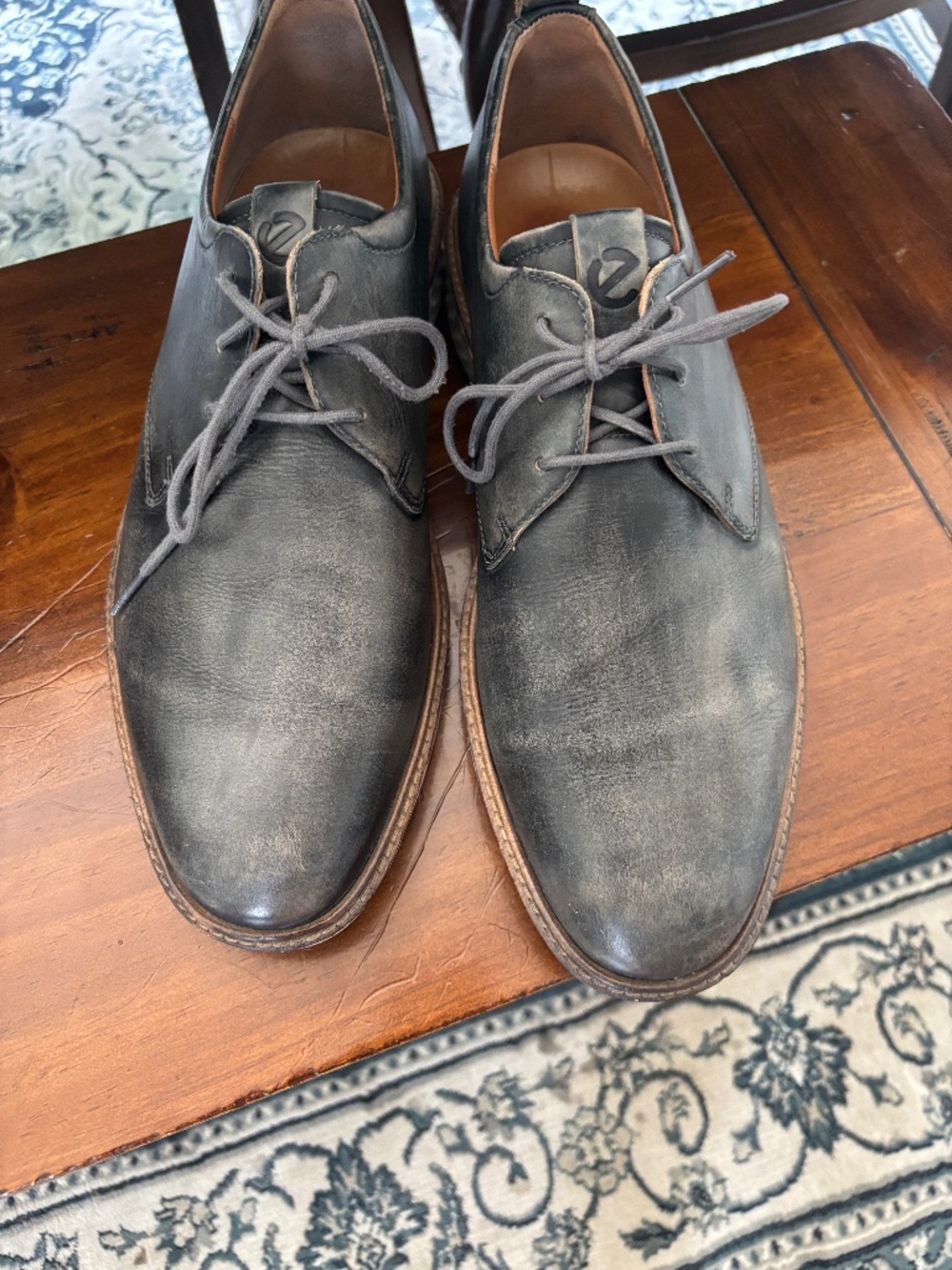 ECCO Men's Gray Full Grain Leather Dress Shoes Oxfords Smart Casual Size 11.5